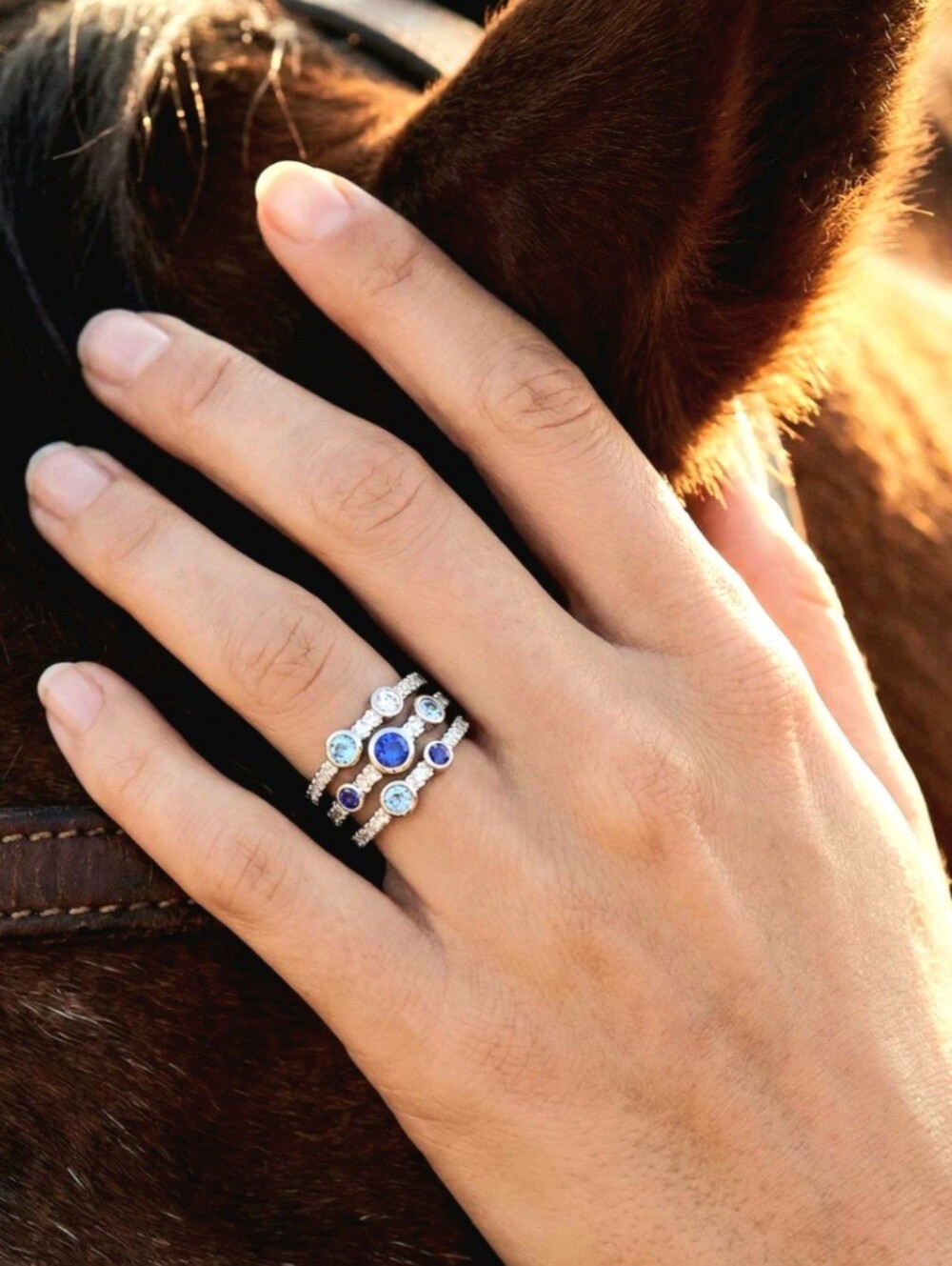 Serene Western Starlit Horizon Ring Aquamarine Sterling Silver 925 Size 8